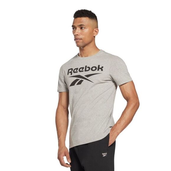 28. Reebok Heather Grey NWT Slim Fit Identity Big Logo T Shirt Small - Picture 2 of 3